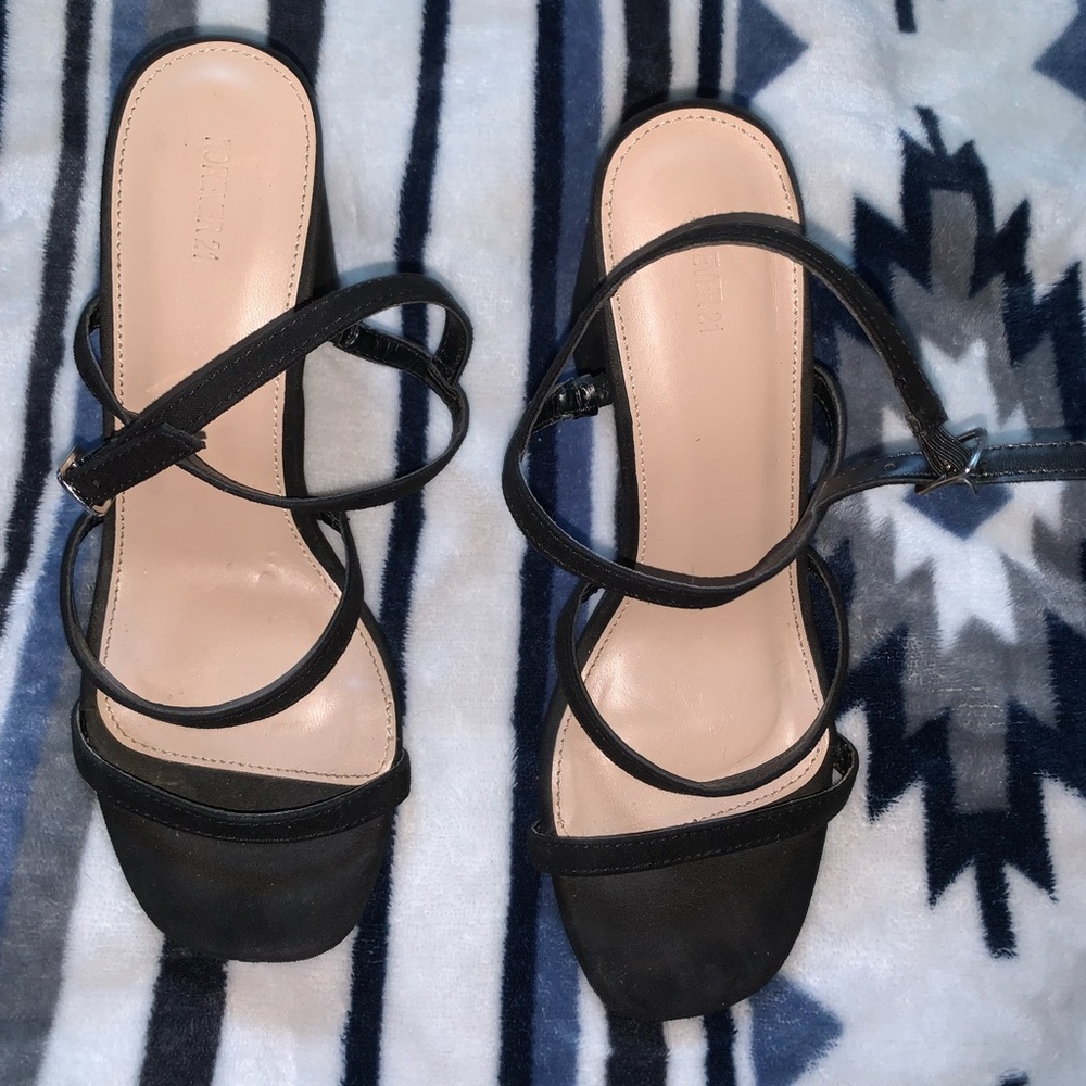 Black double stripe heels